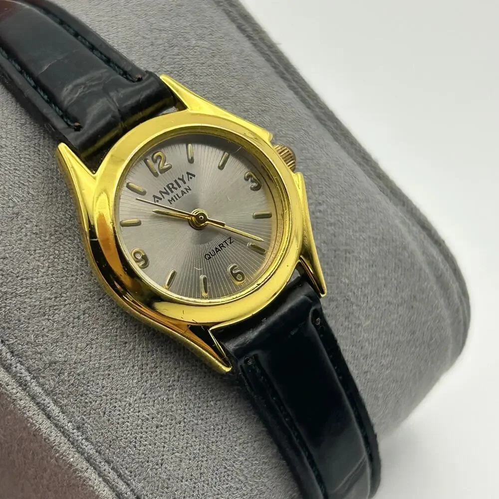 Anriya Milan Gold-tone Black Genuine Leather Women’s Quartz Watch New Battery